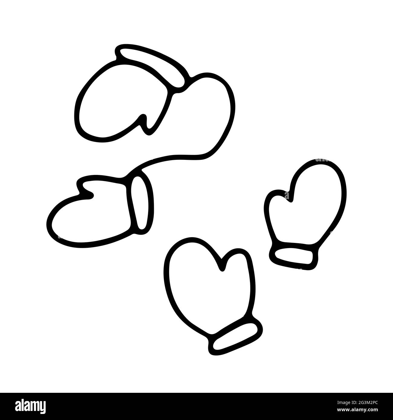 Doodle cute mittens set. Hand drawn outline mittens isolated on white