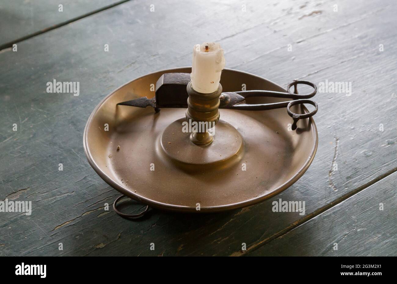 Candle in old fashioned retro holder Stock Photo Alamy