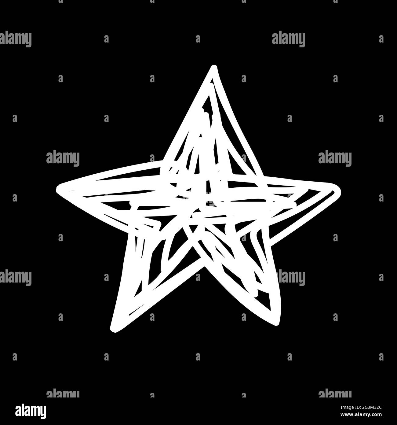 White Christmas star drawn by messy line on a black background. Laconic symbol of the New Year. Tangled New Year festive star. Christmas art line Fest Stock Vector