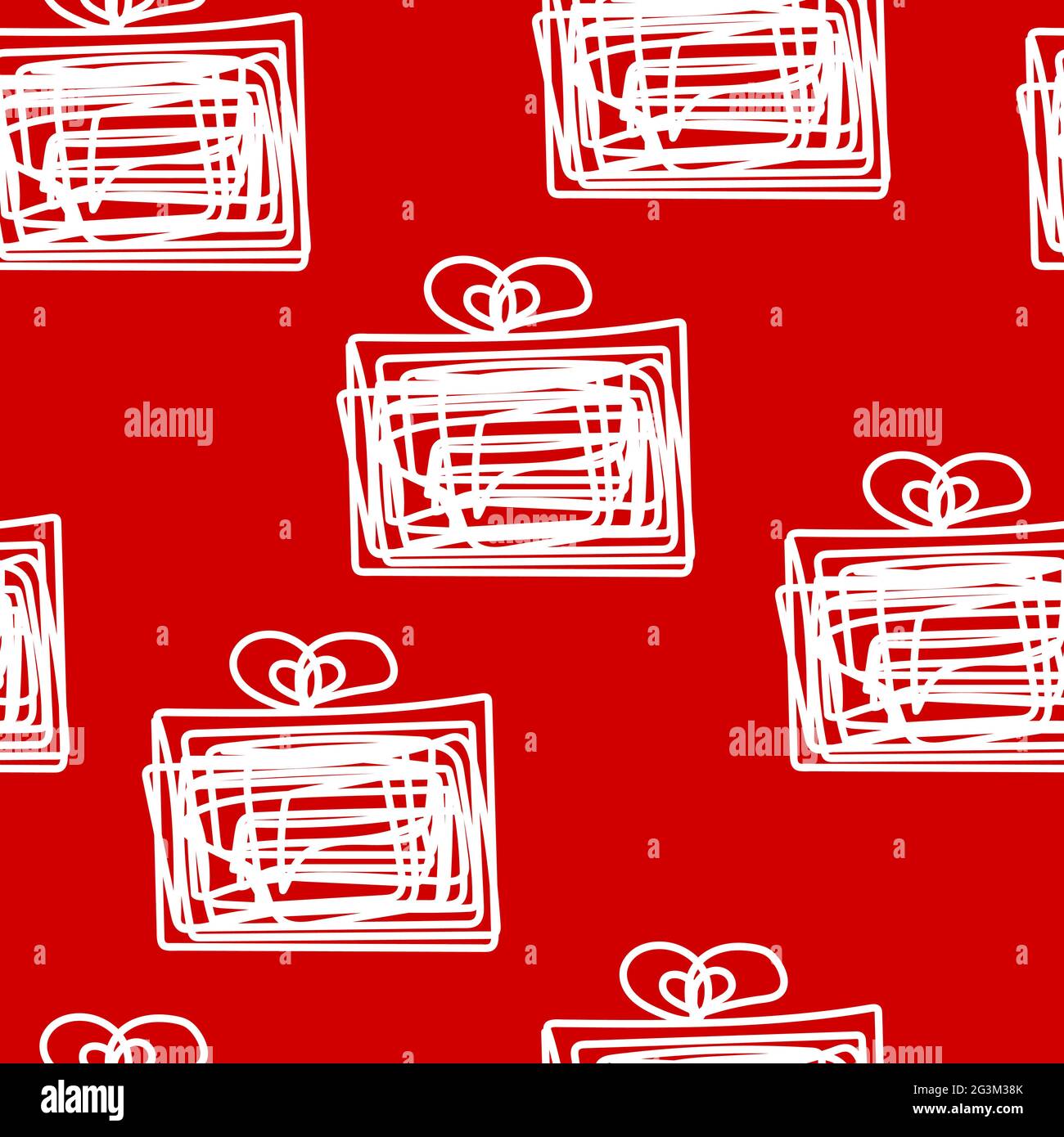 Christmas stock seamless pattern. Messy festive gifts on red background. New Year hand-drawn vector background for wallpapers, backgrounds, posters, w Stock Vector