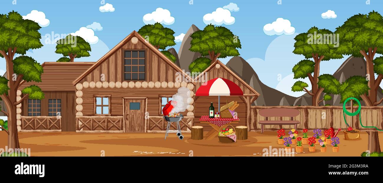Rural countryside home landscape illustration Stock Vector Image & Art ...