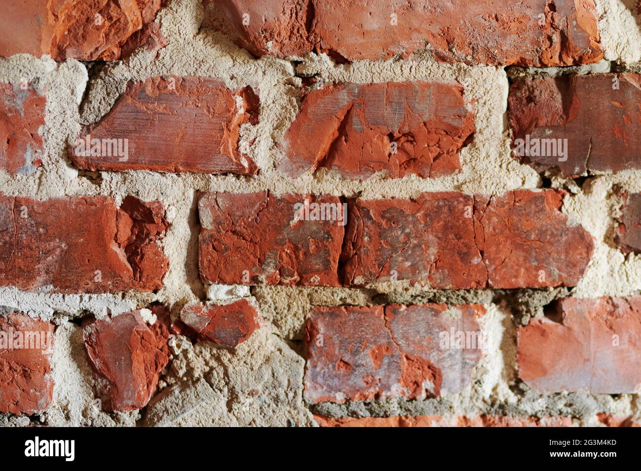Red brick grungy background flat close up view Stock Photo