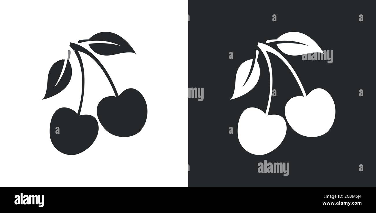 Cherries icon isolated on black and white background. Vector Stock Vector