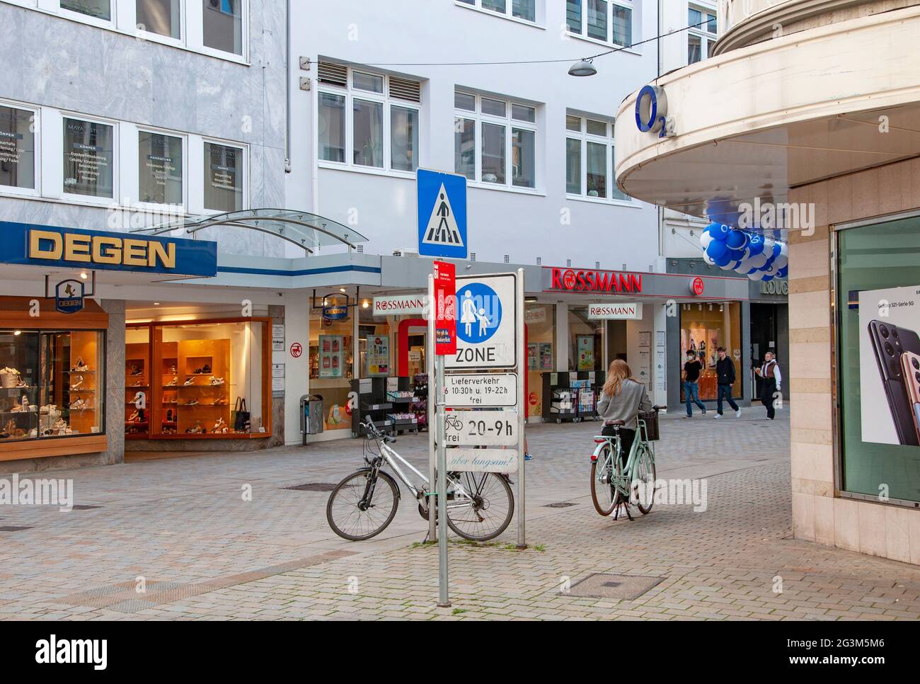 BIELEFELD, GERMANY. JUNE 12, 2021. View of small german street with shops Stock Photo