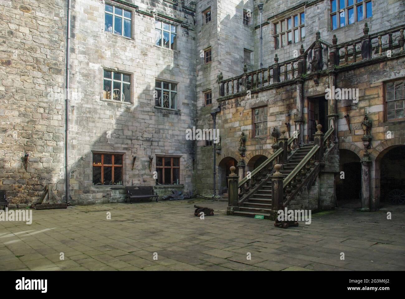 Courtyard entrance to the 13th century Chillingham Castle, a well known visitor attraction, Northumberland, UK Stock Photo