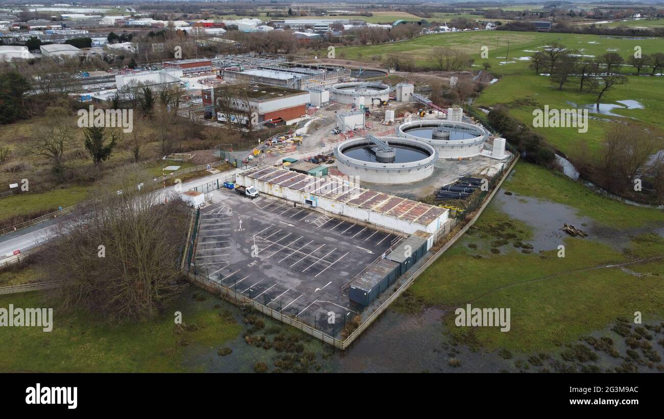 Aerial View of New Yorkshire Water Waste Water Treatment Works, Waterside Road, Beverley, East Riding of Yorkshire, England, UK, January 2021 Stock Photo