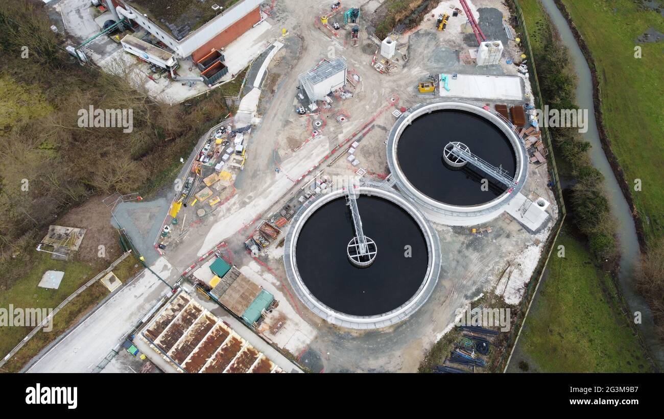 Aerial View of New Yorkshire Water Waste Water Treatment Works, Waterside Road, Beverley, East Riding of Yorkshire, England, UK, January 2021 Stock Photo