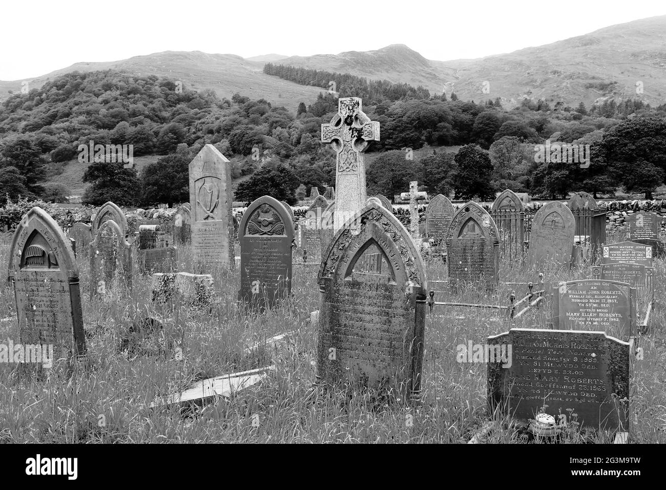 Graveyard at St Mary's Church, Beddgelert, Gwynedd, Wales Stock Photo