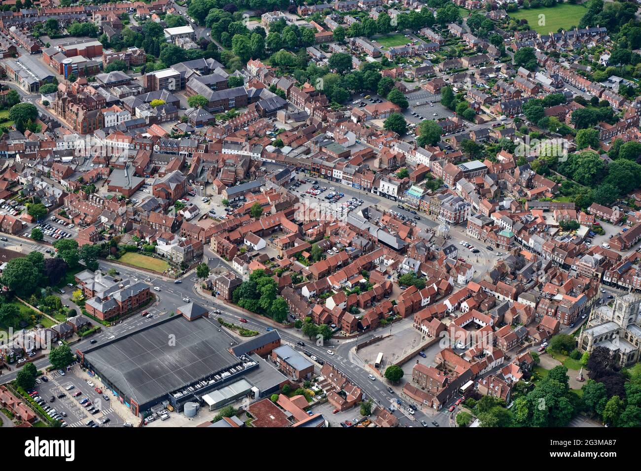 An aerial photograph of Beverley town centre, Humberside, northern England, UK Stock Photo