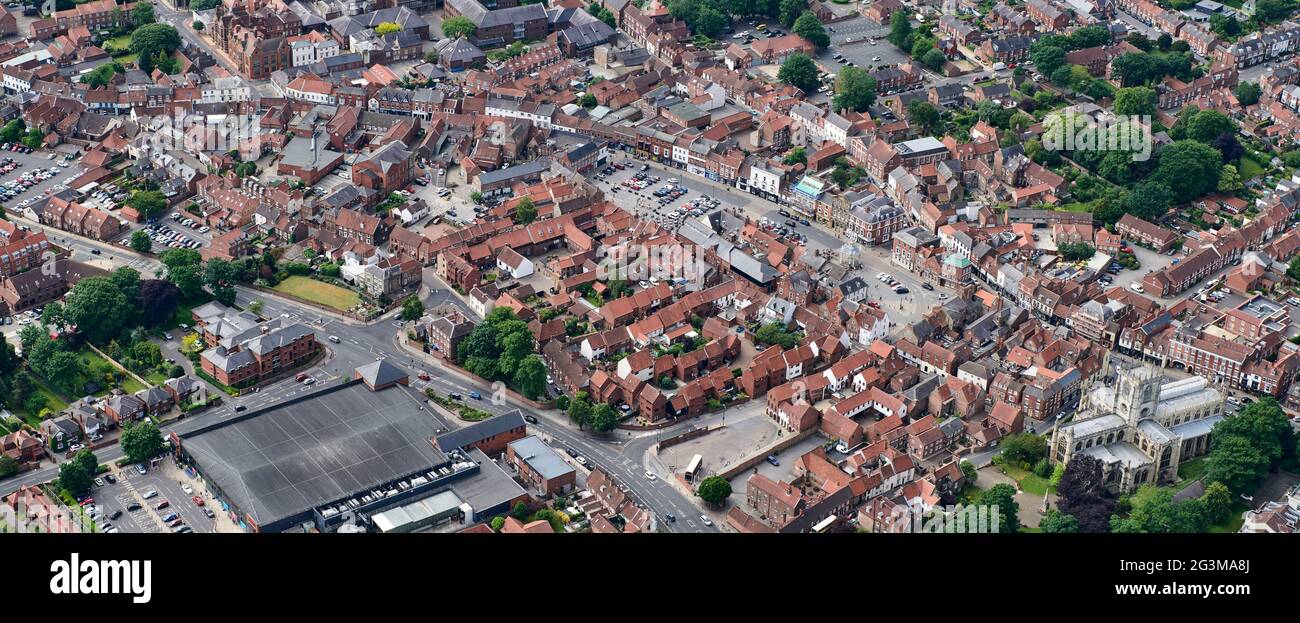 An aerial photograph of Beverley town centre, Humberside, northern England, UK Stock Photo