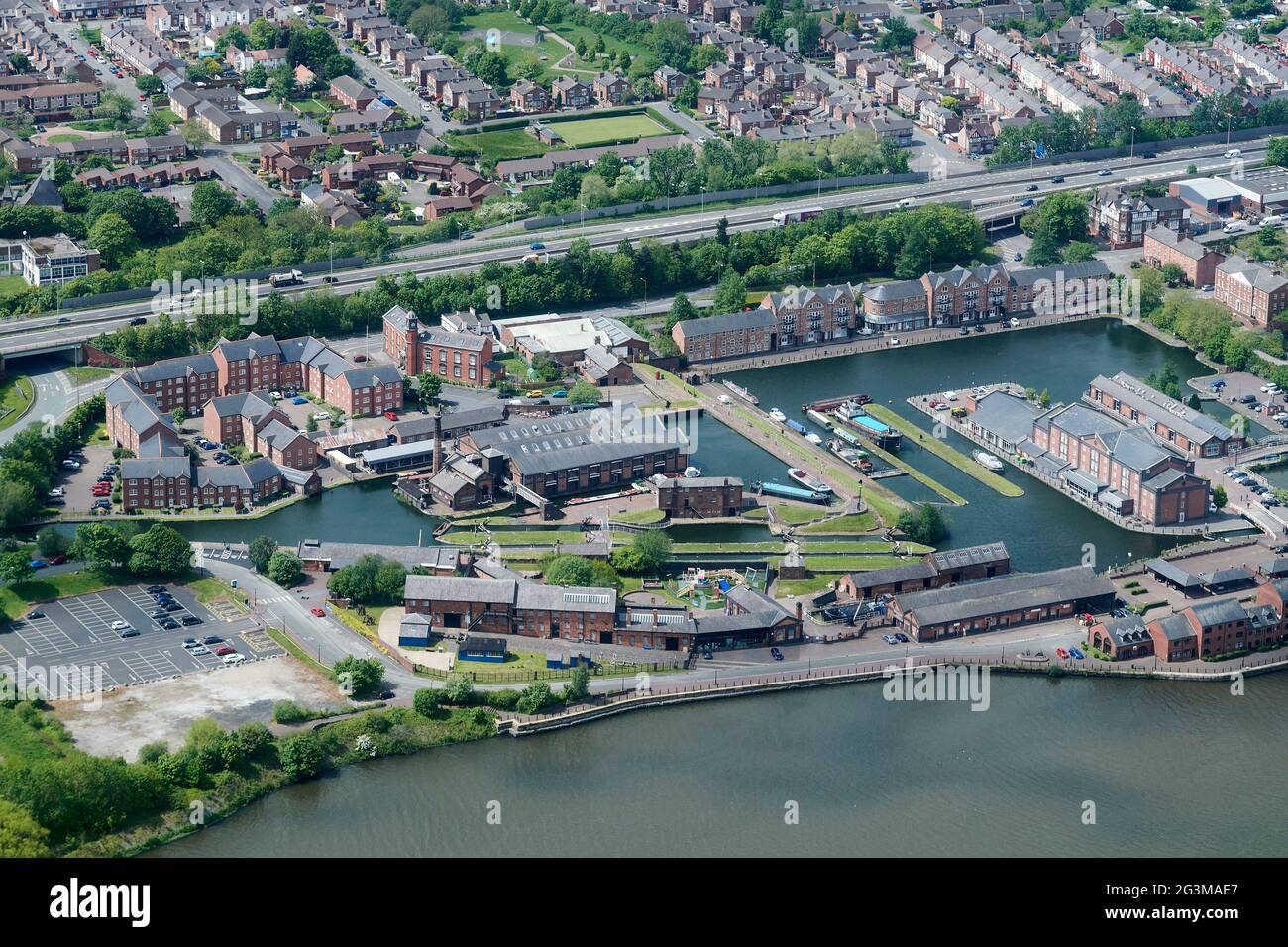 An aerial view of Ellesmere Port national waterways canal museum, North West England, Merseyside, UK Stock Photo