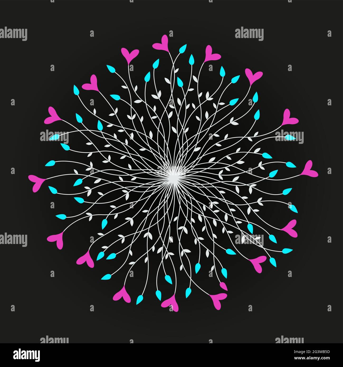 leaves and hearts sphere on dark background Stock Vector