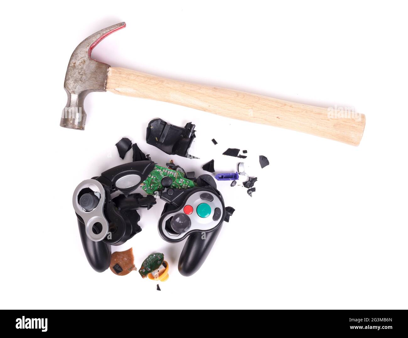 Broken video game controller on white background Stock Photo Alamy