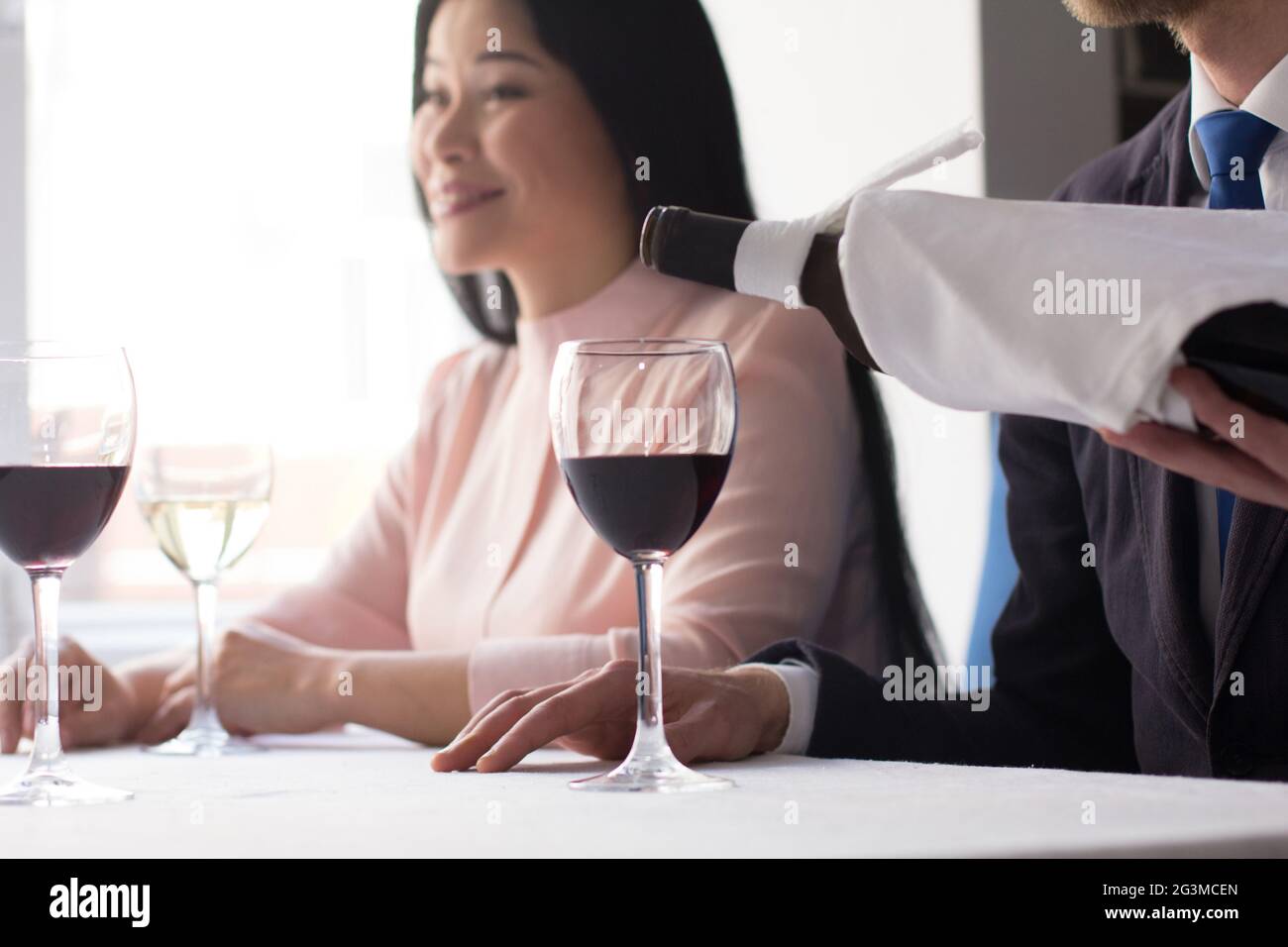 Business people having lunch at luxury restaurant Stock Photo