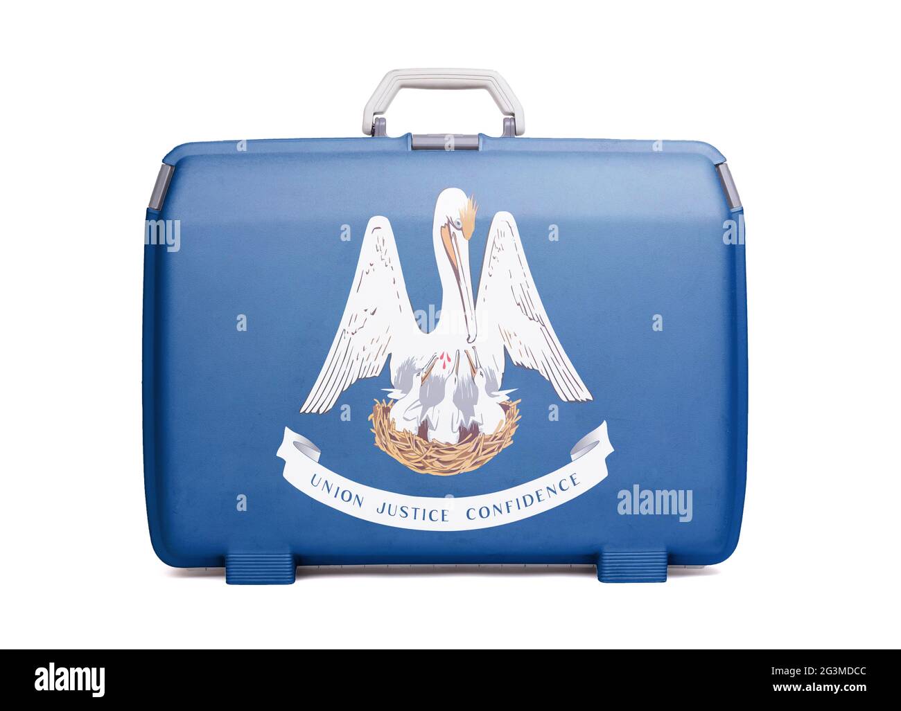 Used plastic suitcase with stains and scratches Stock Photo Alamy