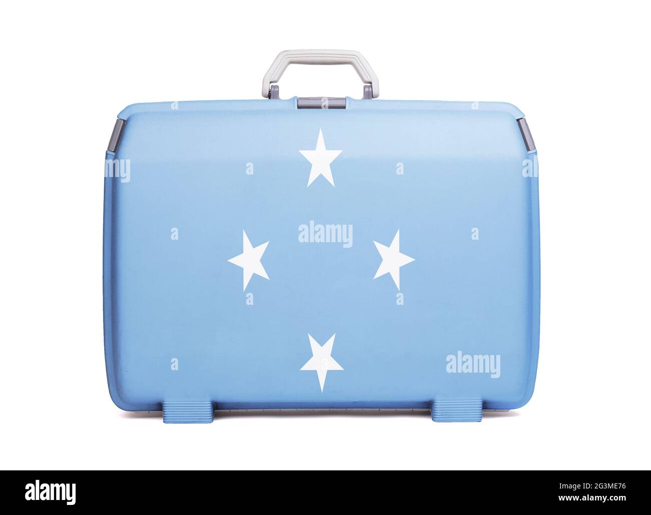Used plastic suitcase with stains and scratches Stock Photo Alamy
