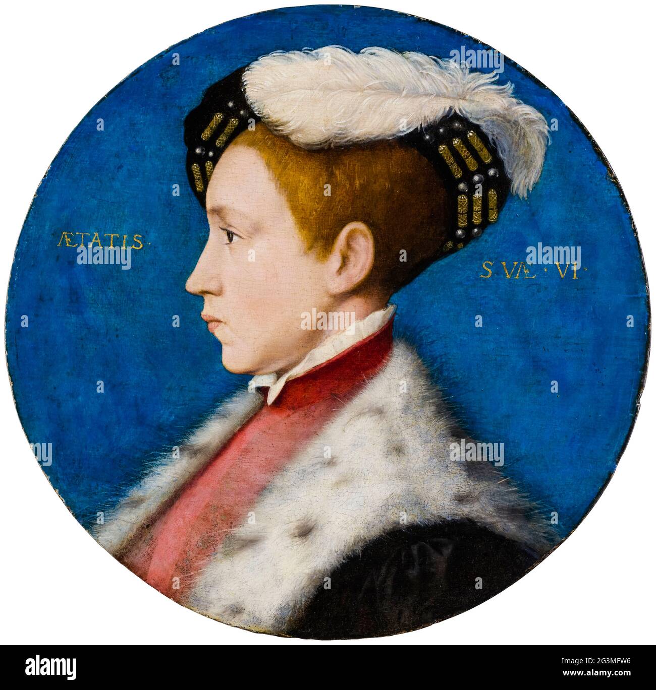 Edward VI (1537–1553) as a boy aged six when Duke of Cornwall, portrait painting by the workshop of Hans Holbein the Younger, 1545-1547 Stock Photo