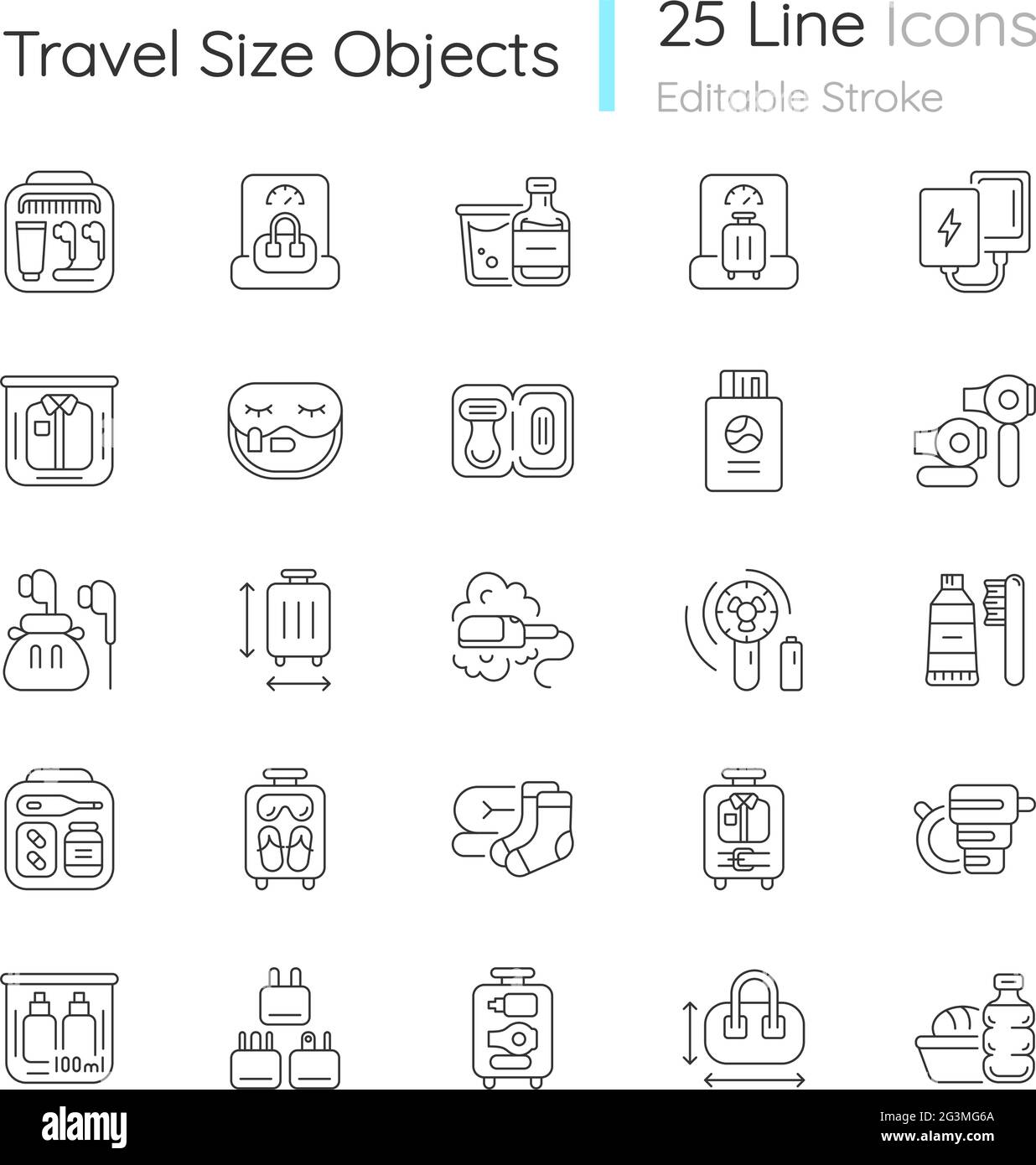Travel size objects linear icons set Stock Vector Image & Art Alamy
