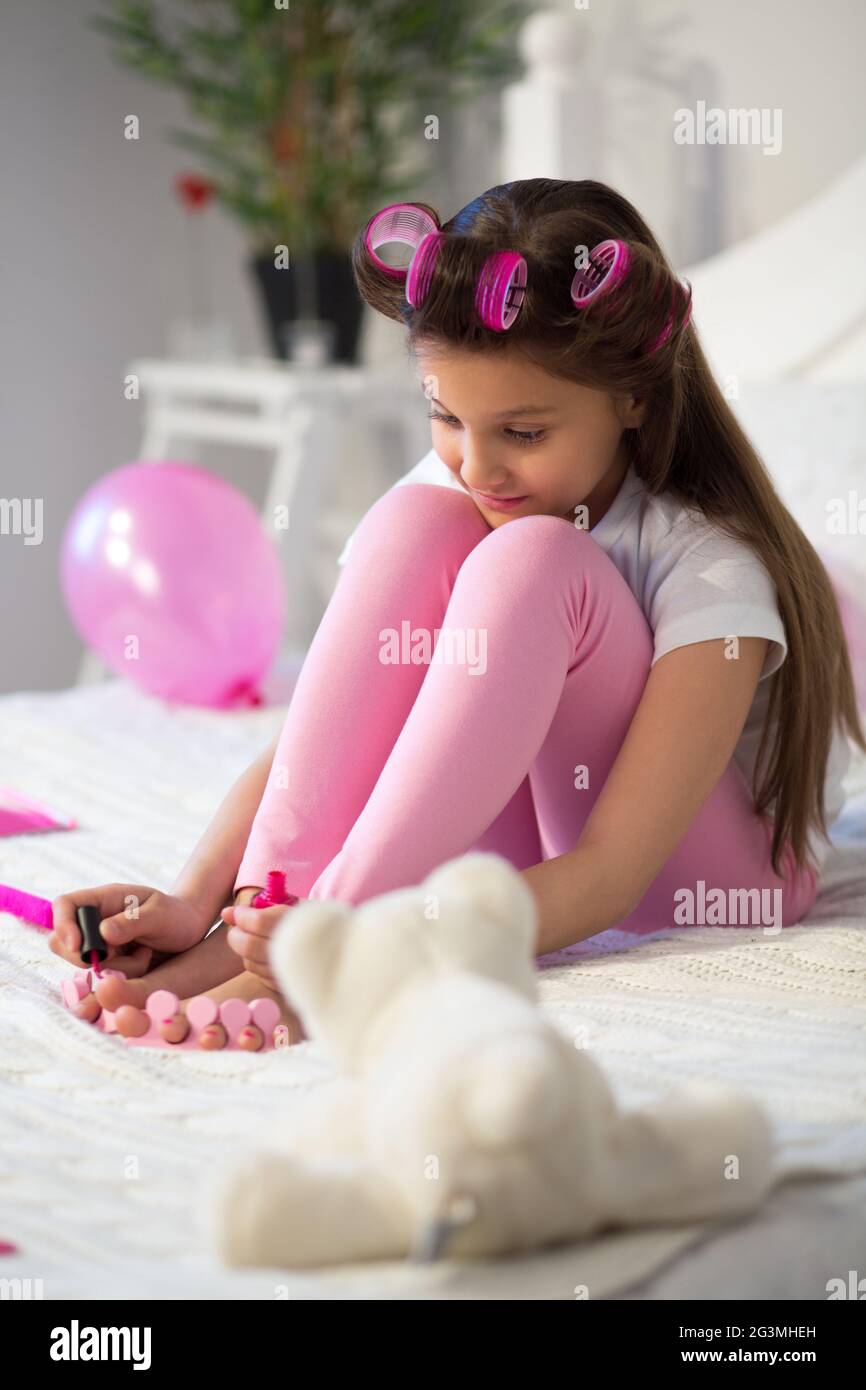 Little girl doing her pedicure Stock Photo Alamy