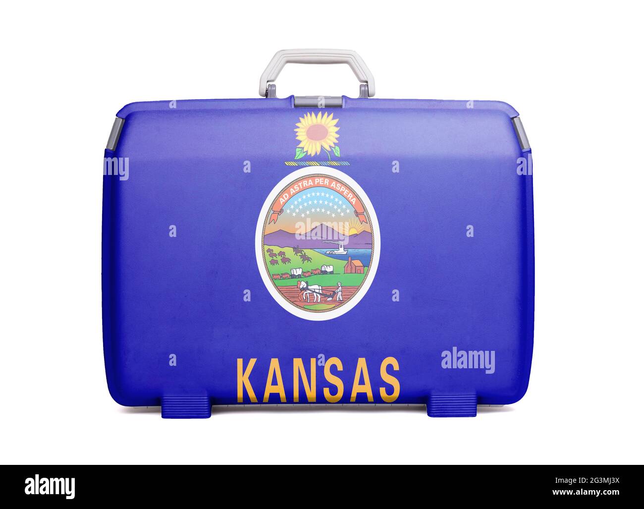 Used plastic suitcase with stains and scratches Stock Photo Alamy