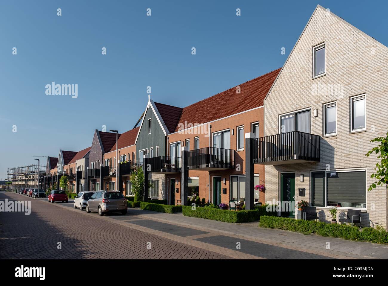 Dutch Suburban area with modern family houses, newly build modern