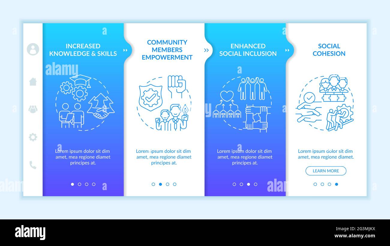 Social unit development advantages onboarding vector template Stock ...