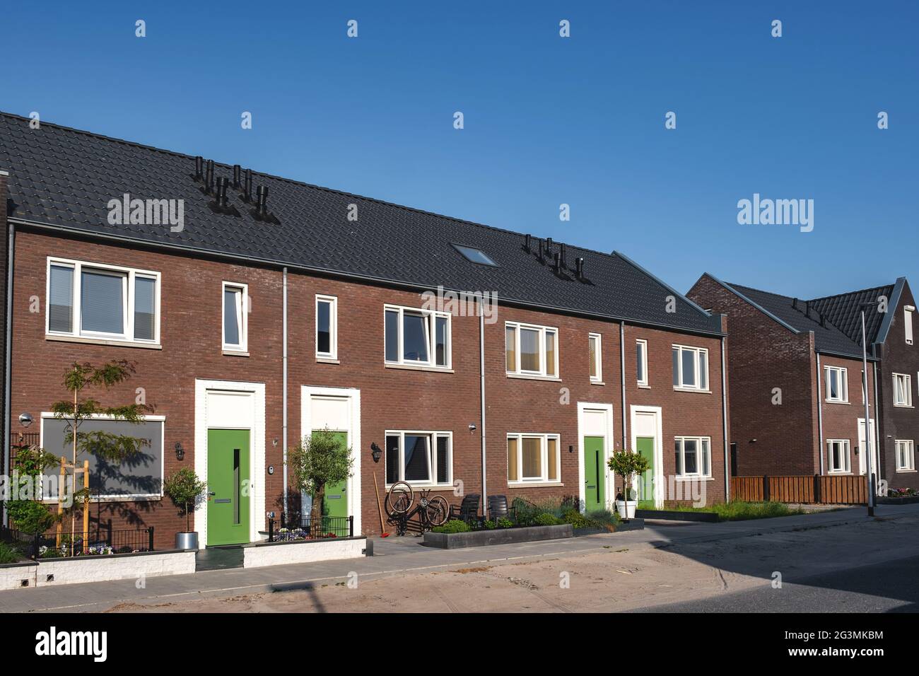 Dutch Suburban area with modern family houses, newly build modern