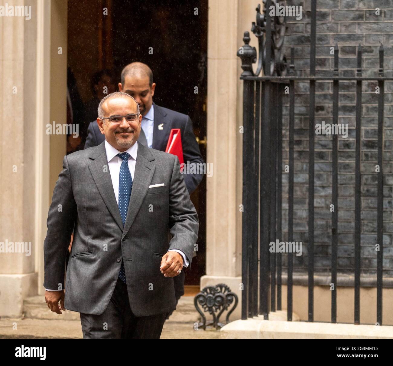 London, UK. 17th June, 2021. Prince Salman bin Hamad bin Isa Al Khalifa, Deputy King, Crown Prince and Prime Minister of Bahrain leaves 10 Downing Street Credit: Ian Davidson/Alamy Live News Stock Photo