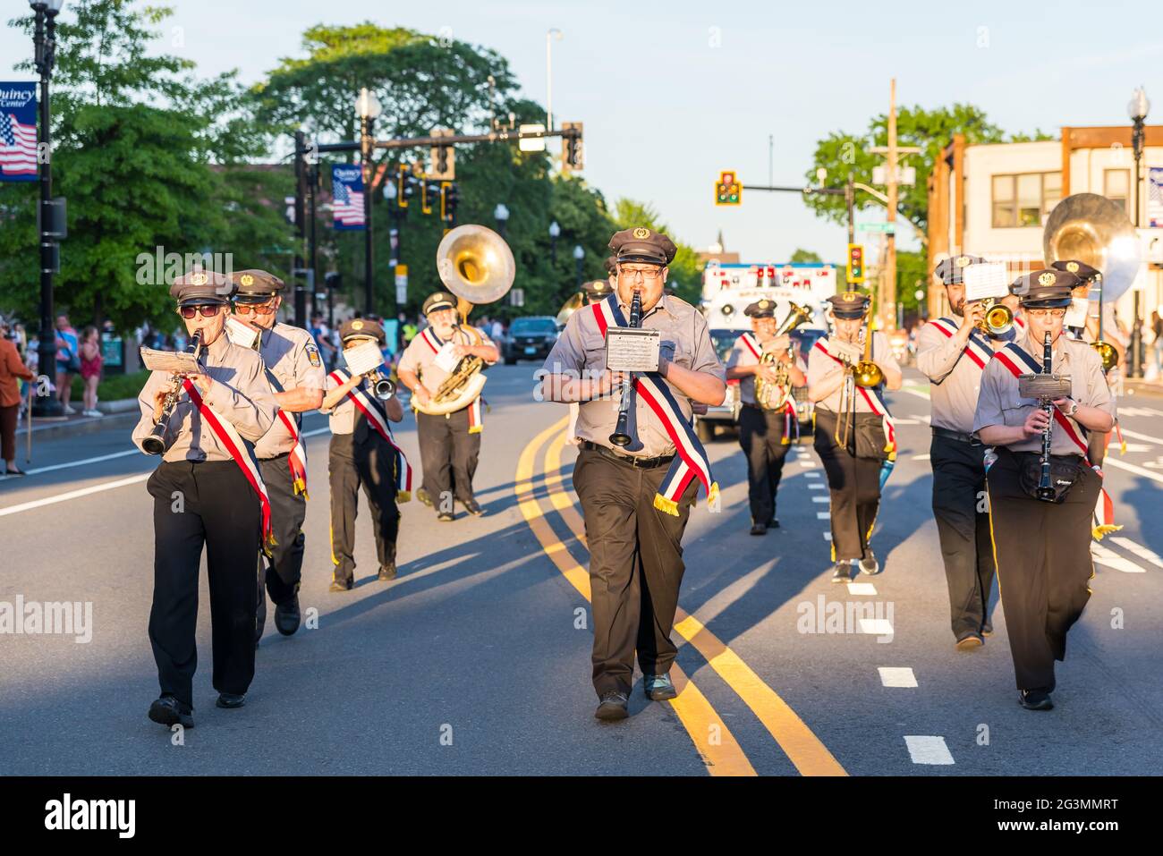 Marching band at 2021 Quincy Flag Day Parade, 70th Anniversary Stock