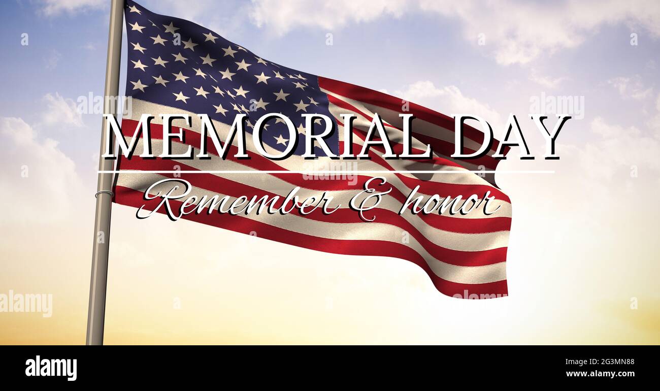 Composition of memorial day text over american flag Stock Photo - Alamy