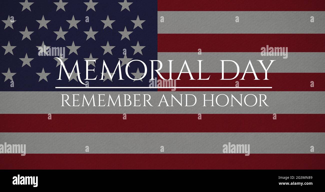 Composition of memorial day text over american flag Stock Photo - Alamy
