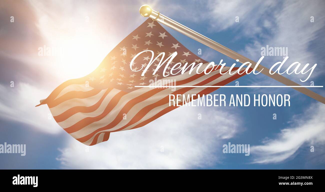Composition of memorial day text over american flag Stock Photo - Alamy
