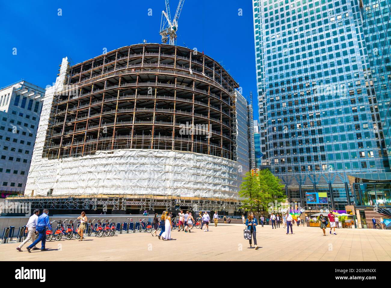 14 June 2021 - Stripping works of Thomson Reuters building underway, as the builind is undergoing a complete renovation and extension, Reuters Plaza, Stock Photo