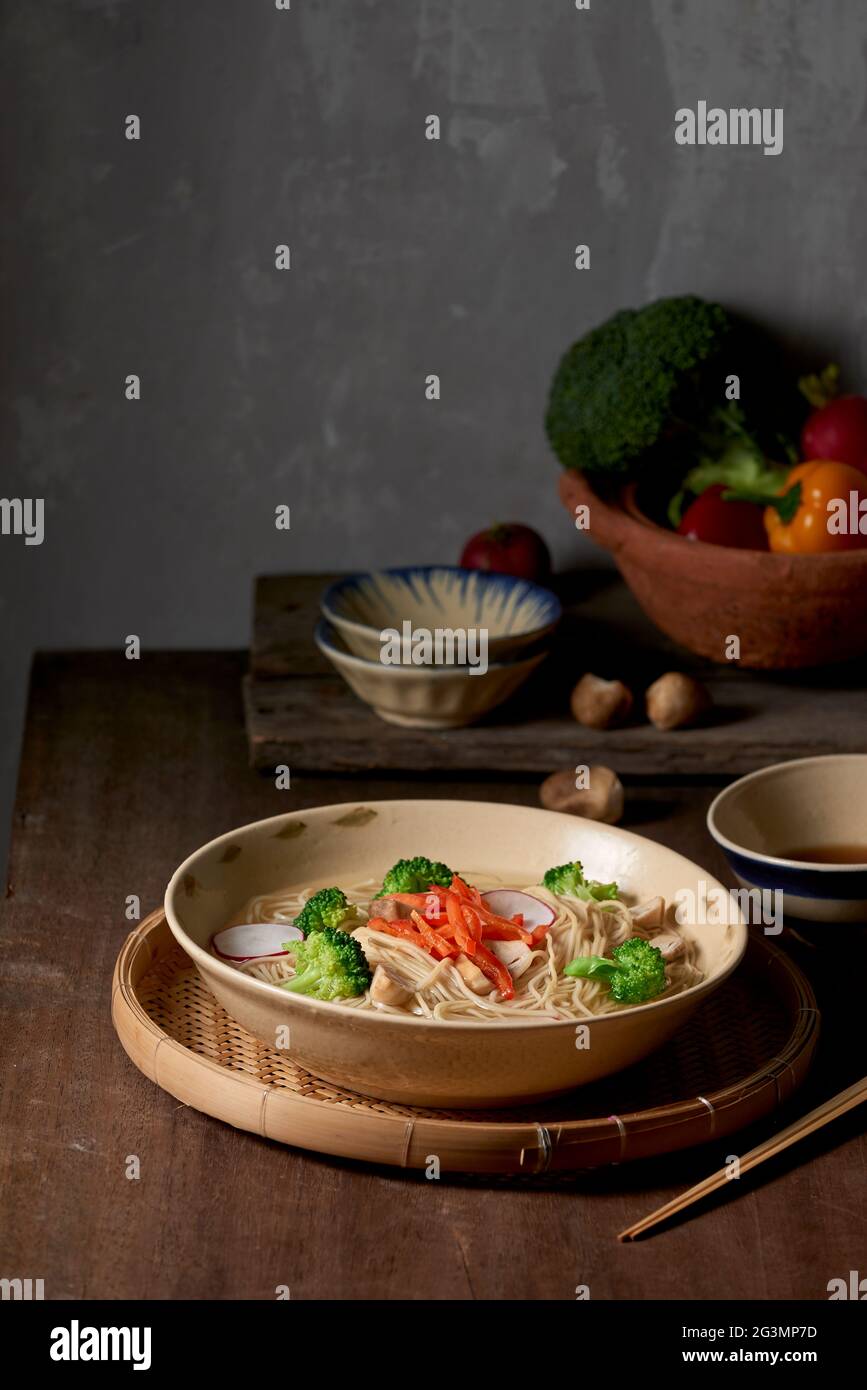 Fresh vegetable soup with noodles Stock Photo - Alamy