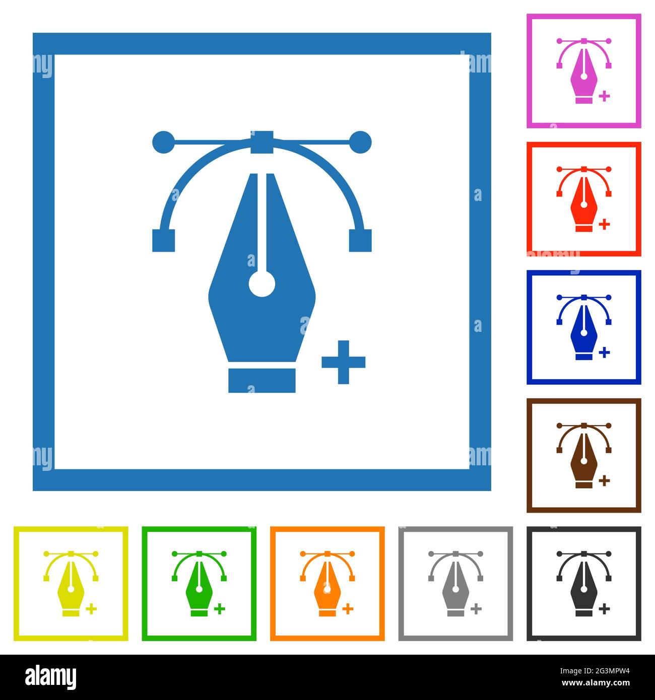 Adding editing point with pen tool flat color icons in square frames on white background Stock Vector