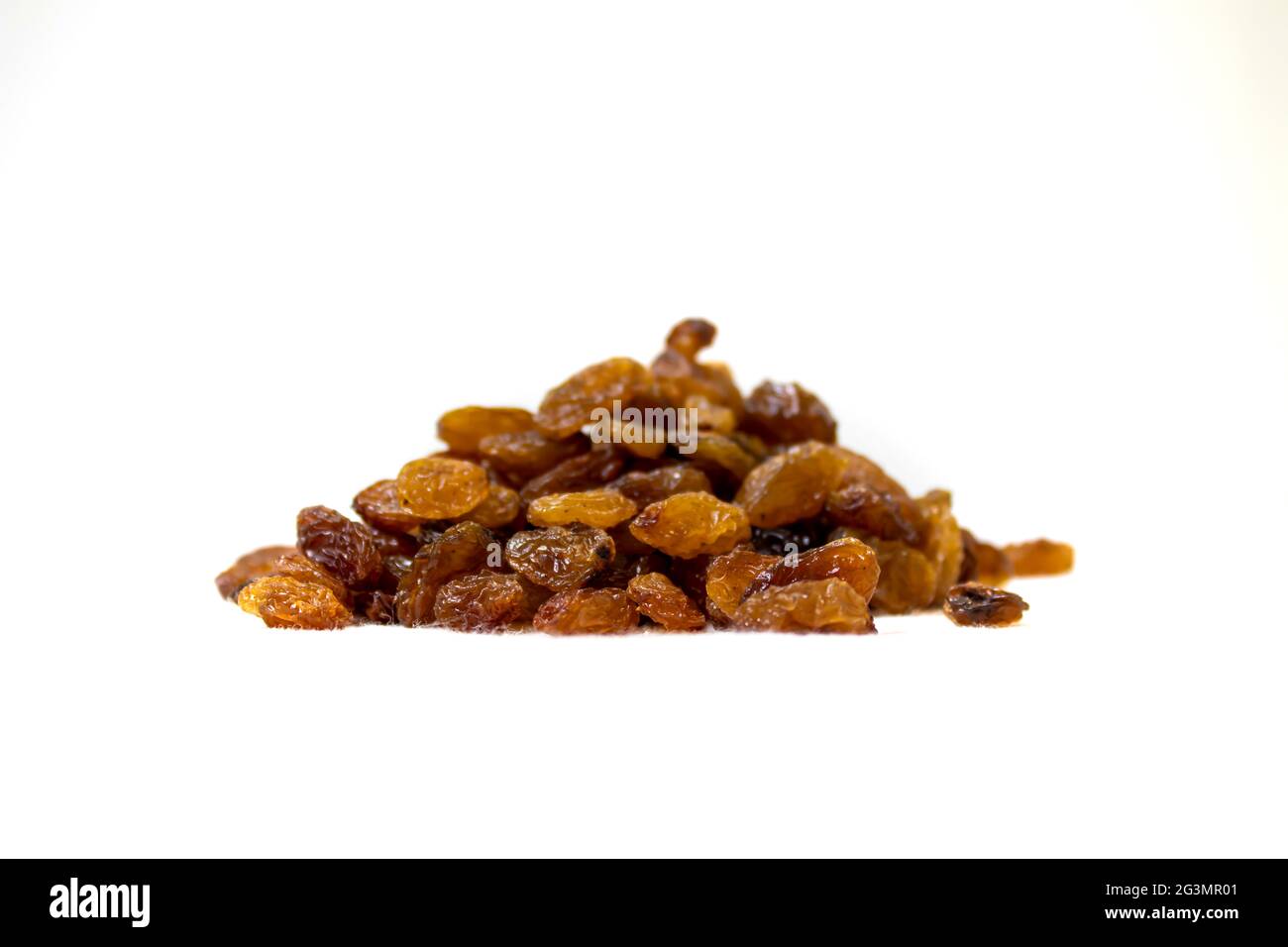 Closeup raisins on a white background. Raisins contain high levels of