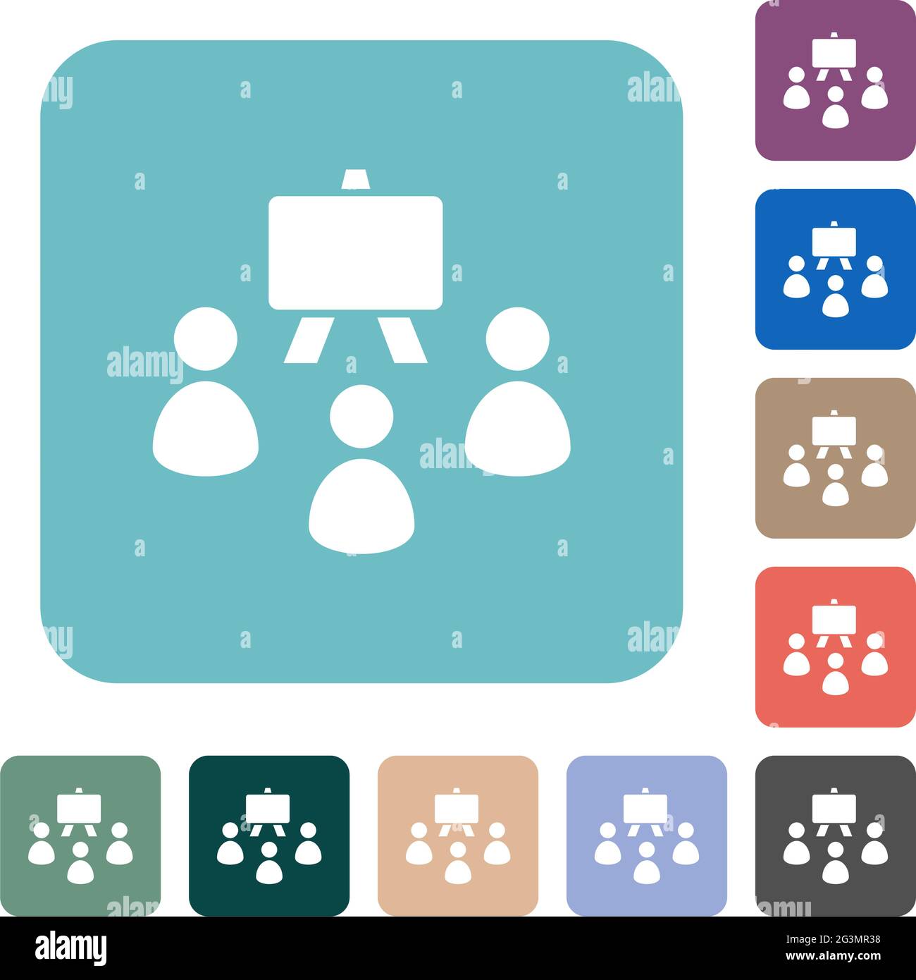 Classroom white flat icons on color rounded square backgrounds Stock ...