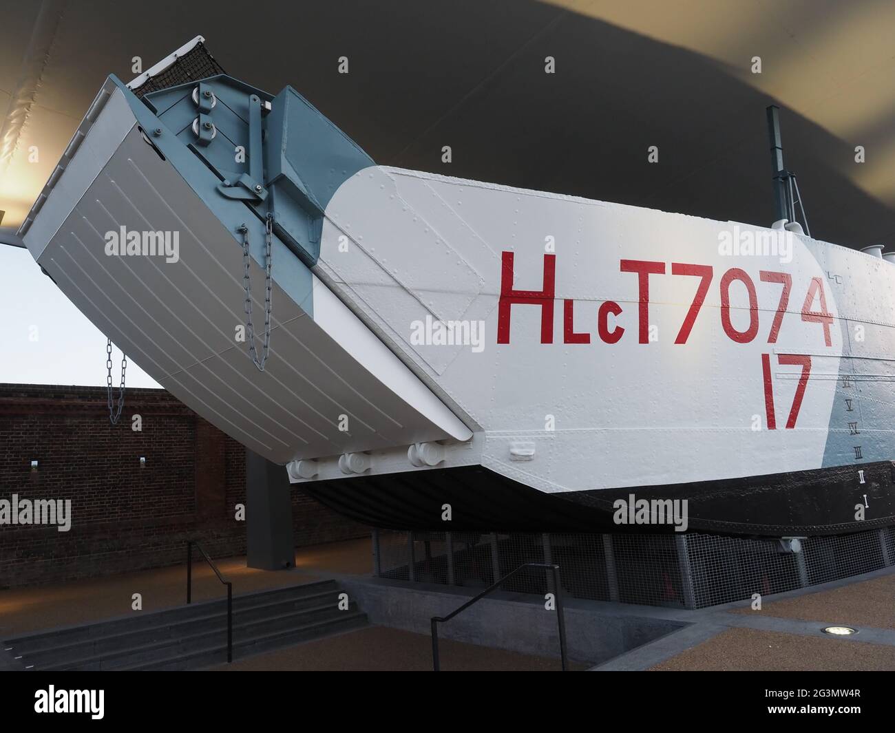 LCT 7074 at the D Day Museum in Southsea, Portsmouth. LCT 7074 is the last surviving Landing Craft Tank in the UK and was used in the D Day landings Stock Photo