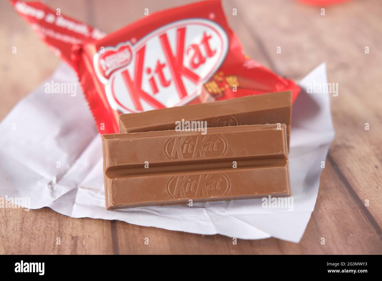dhaka bangladesh 24th may 2021. kit Kat chocolate biscuit bar on table
