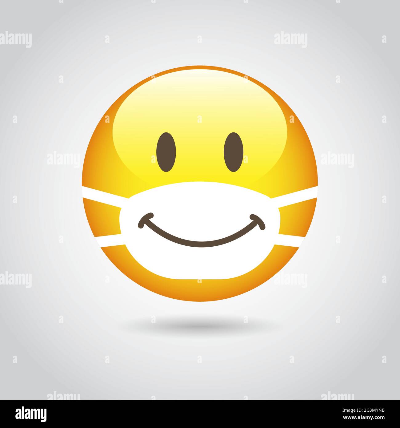 Emoji with white mouth mask smiling- yellow face with closed eyes wearing white surgical mask Stock Vector