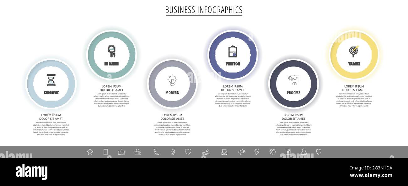 Modern vector infographics with six circles. Business template with 6 ...