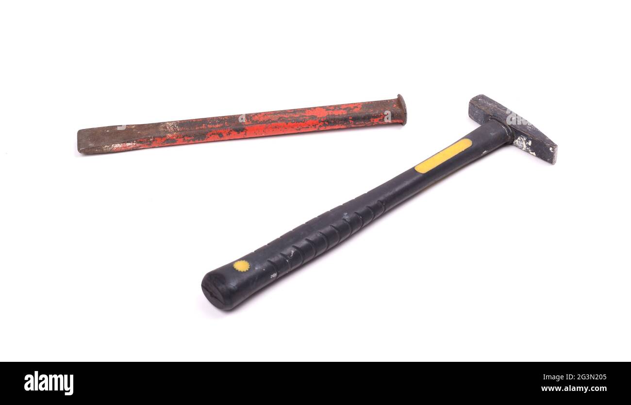 Cold chisel and hammer isolated Stock Photo Alamy