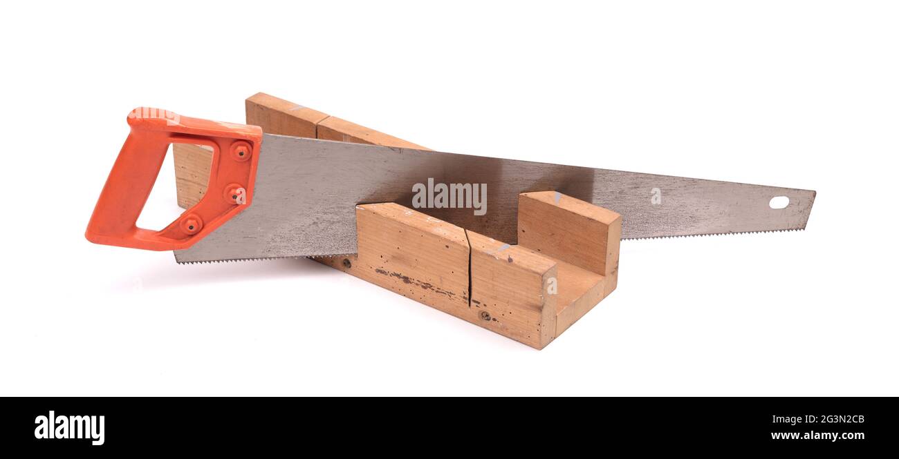 Miter box with a saw Stock Photo Alamy