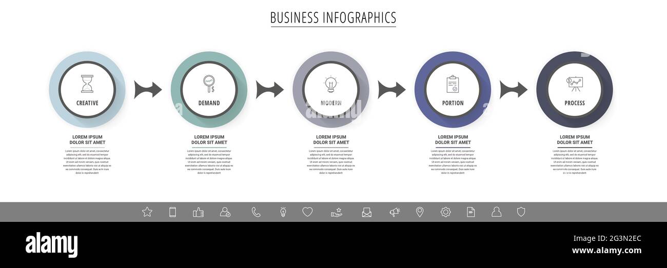 infographics arrow symbol timeline with circle button... Business vector infographics with five circles and arrows. Timeline ...
