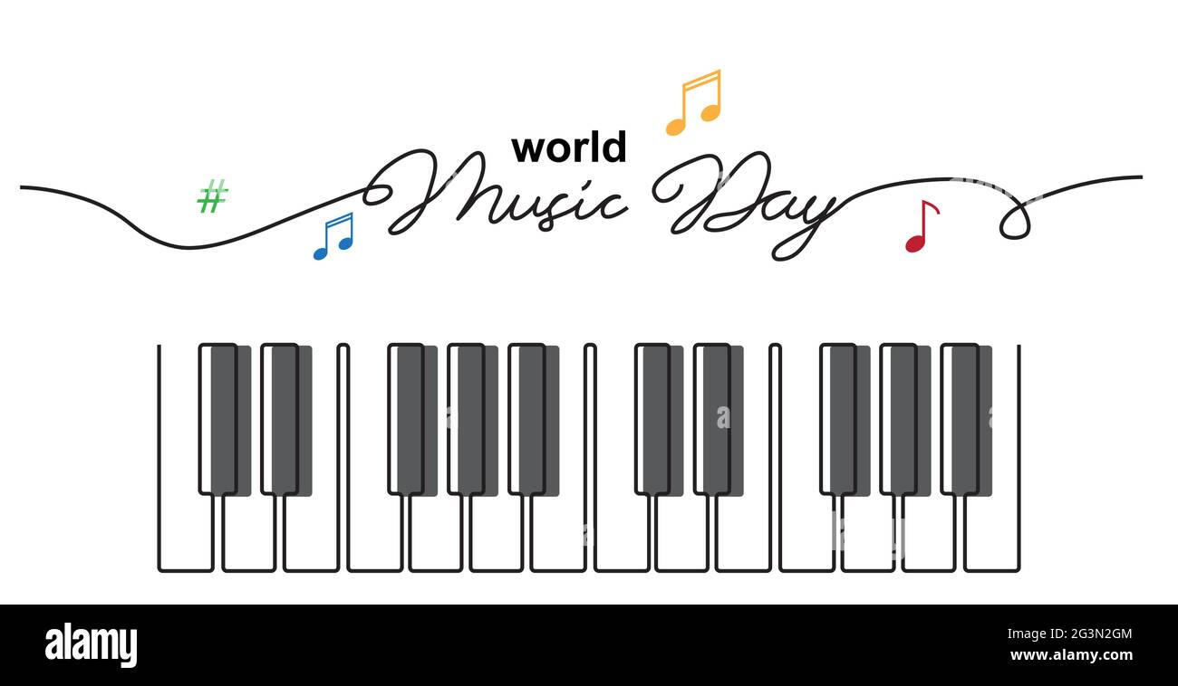 World Music Day sketch. Piano keys simple vector banner, poster,  background. One continuous line drawing with text Music Day Stock Vector  Image & Art - Alamy