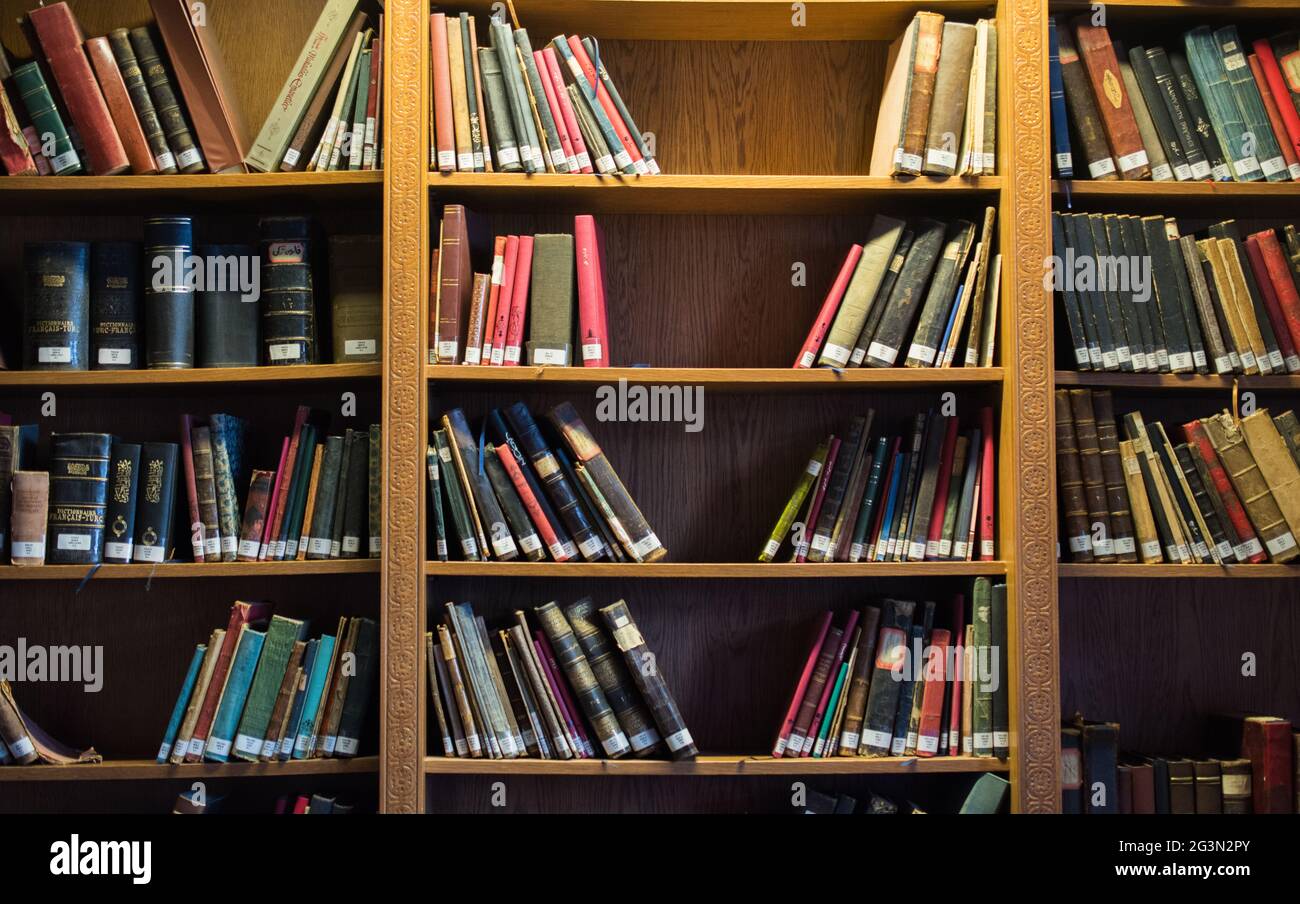 Bookshelf with Turkish Ottoman handwriting books Stock Photo Alamy