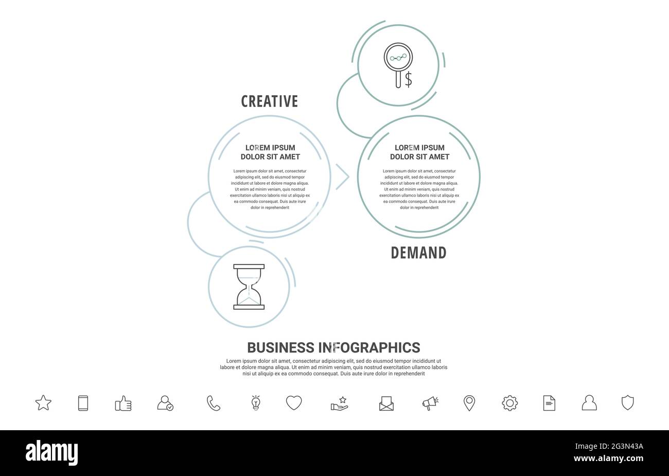 Thin line vector infographics with two circles and arrows. Timeline ...