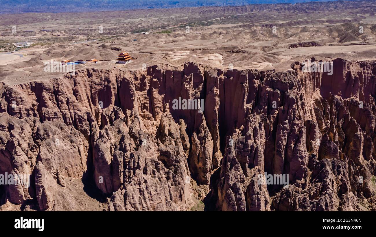Loess Plateau and winding highway in China Stock Photo