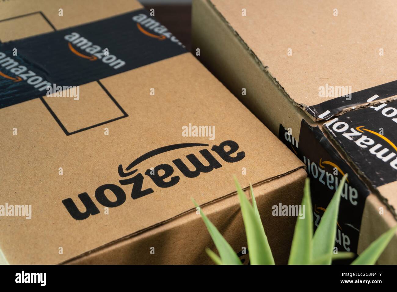 Kuala Lumpur, Malaysia June 1, 2021 Amazon Prime box or Amazon