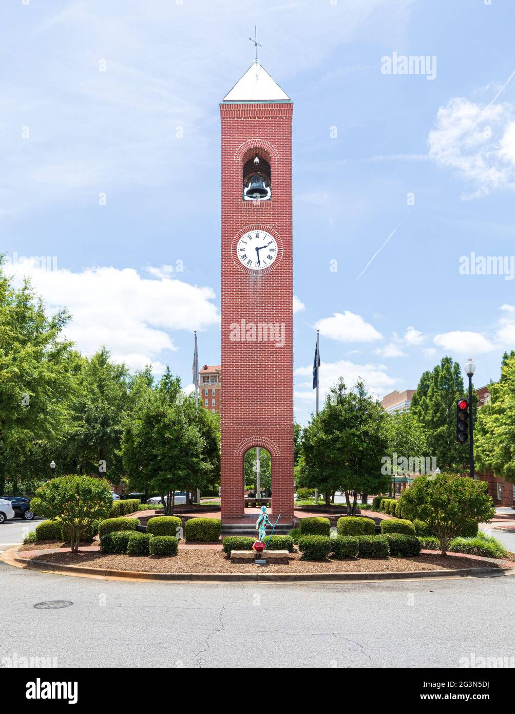 SPARTANBURG, SC, USA-13 JUNE 2021: The Old Town Clock was first installed in January, 1881, just months after the city was chartered.  Vertical image. Stock Photo